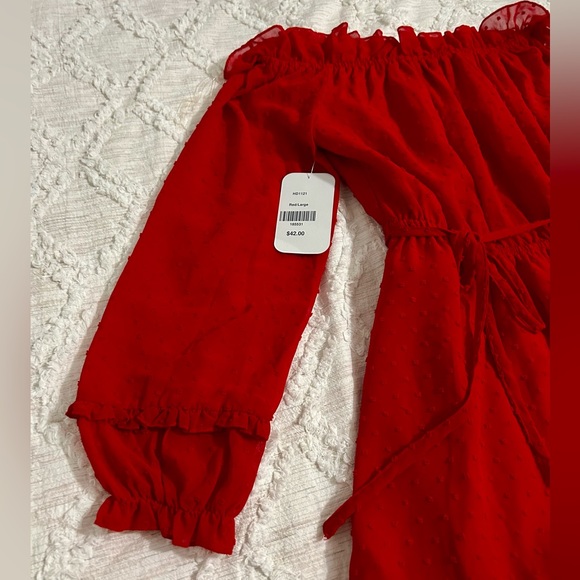 Red Ruffle Dotted Dress - Picture 2 of 9